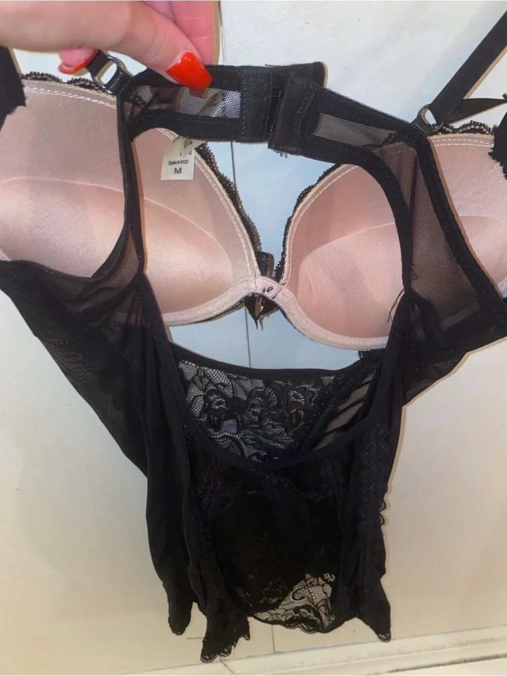 Fashion Nova Black Lace & Nude Lined Push-Up Chemise